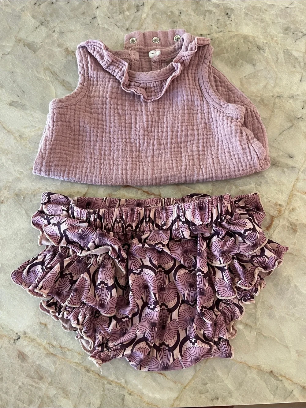 3-6 Month Mauve Ruffle Tank and Floral Ruffled Bloomers